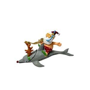 VTG 90’s Santa Clause Riding Dolphin Christmas Ornament Novelty Beach Vacation